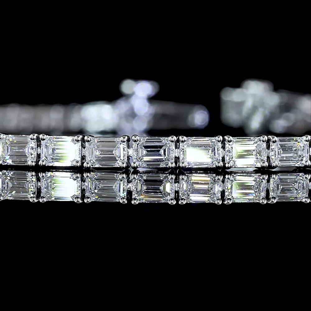 14K White Gold 7.5" Tennis Bracelet with 50 East-West Set Emerald Cut Lab Diamonds - 5.03 Carat Total Weight - Covaloro Fine Jewelry - Image 2