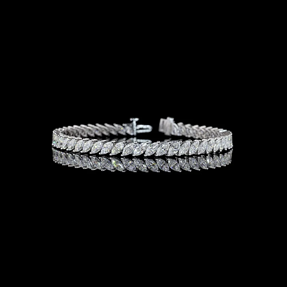 14K White Gold 7.5" Tennis Bracelet with 50 Inclined Prong Set Marquise Lab Diamonds - 8.37 Carats Total Diamond Weight - Covaloro Fine Jewelry