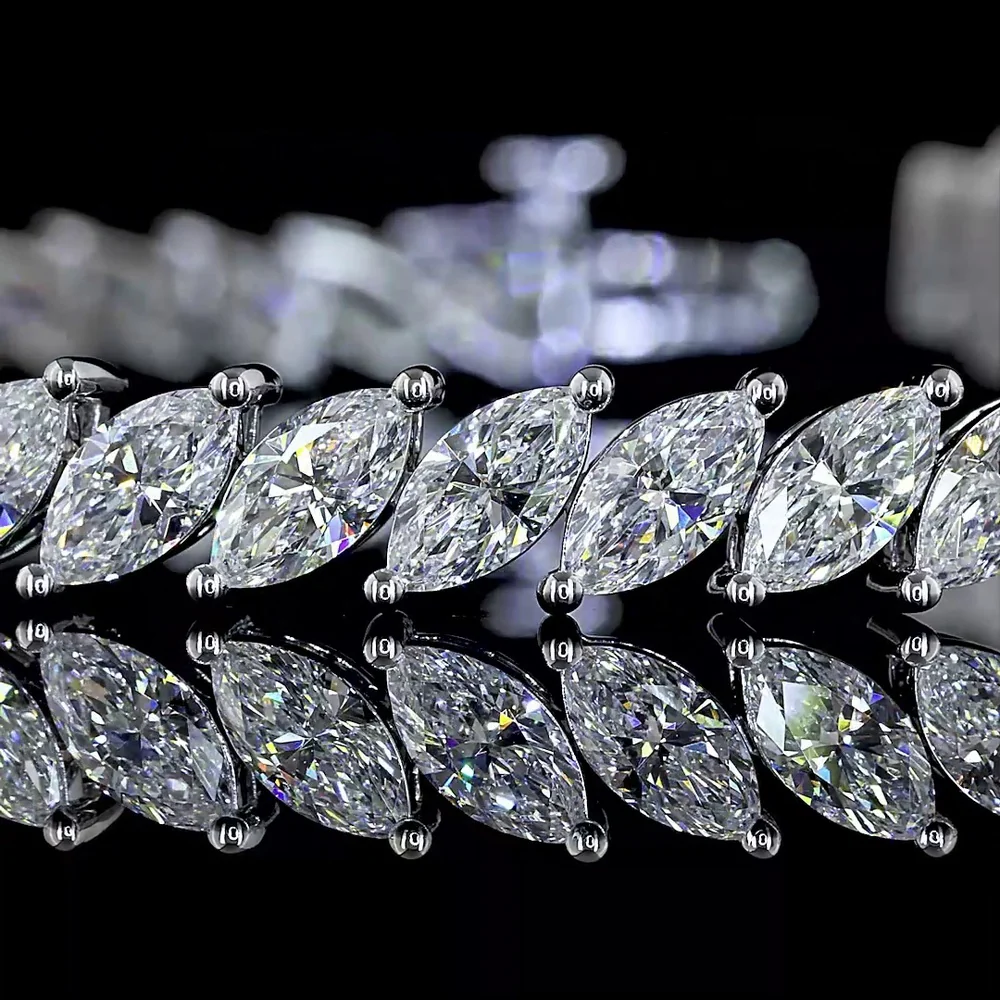 14K White Gold 7.5" Tennis Bracelet with 50 Inclined Prong Set Marquise Lab Diamonds - 8.37 Carats Total Diamond Weight - Covaloro Fine Jewelry - Image 2