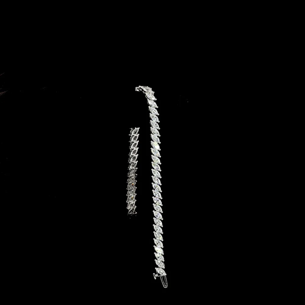 14K White Gold 7.5" Tennis Bracelet with 50 Inclined Prong Set Marquise Lab Diamonds - 8.37 Carats Total Diamond Weight - Covaloro Fine Jewelry - Image 3