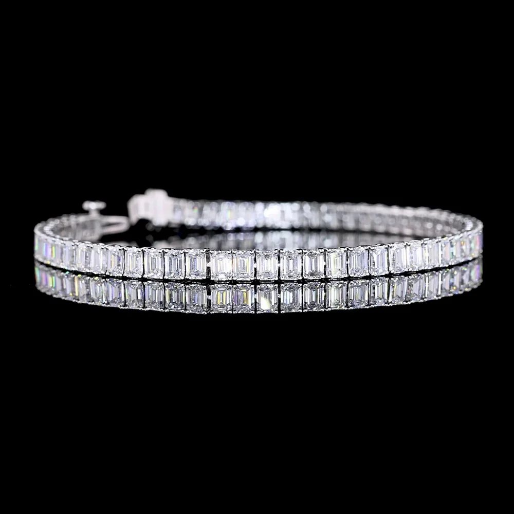 14K White Gold 7.5" Tennis Bracelet with 63 Prong Set Emerald Cut Lab Diamonds - 9.80 Carats Total Diamond Weight - Covaloro Fine Jewelry