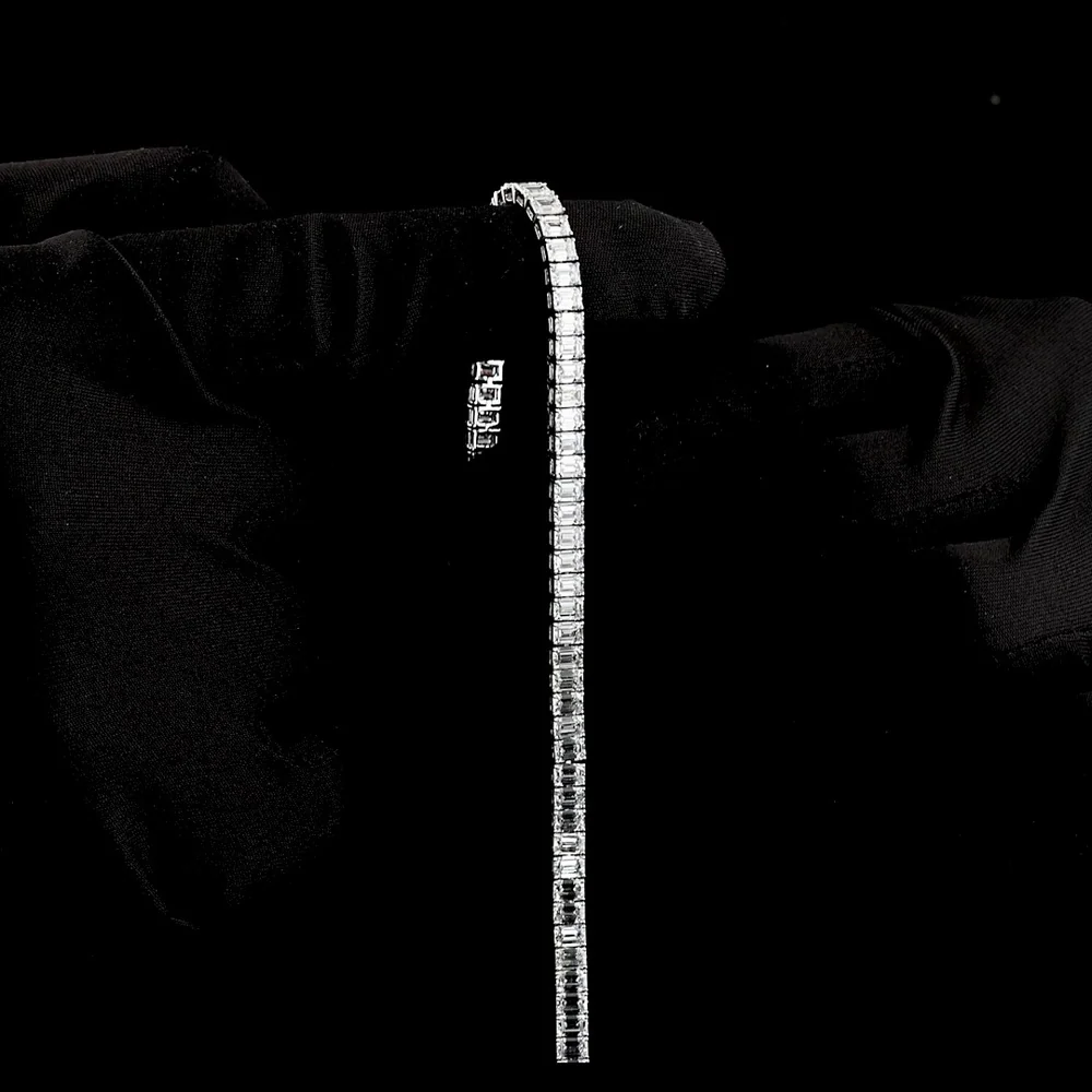 14K White Gold 7.5" Tennis Bracelet with 63 Prong Set Emerald Cut Lab Diamonds - 9.80 Carats Total Diamond Weight - Covaloro Fine Jewelry - Image 3