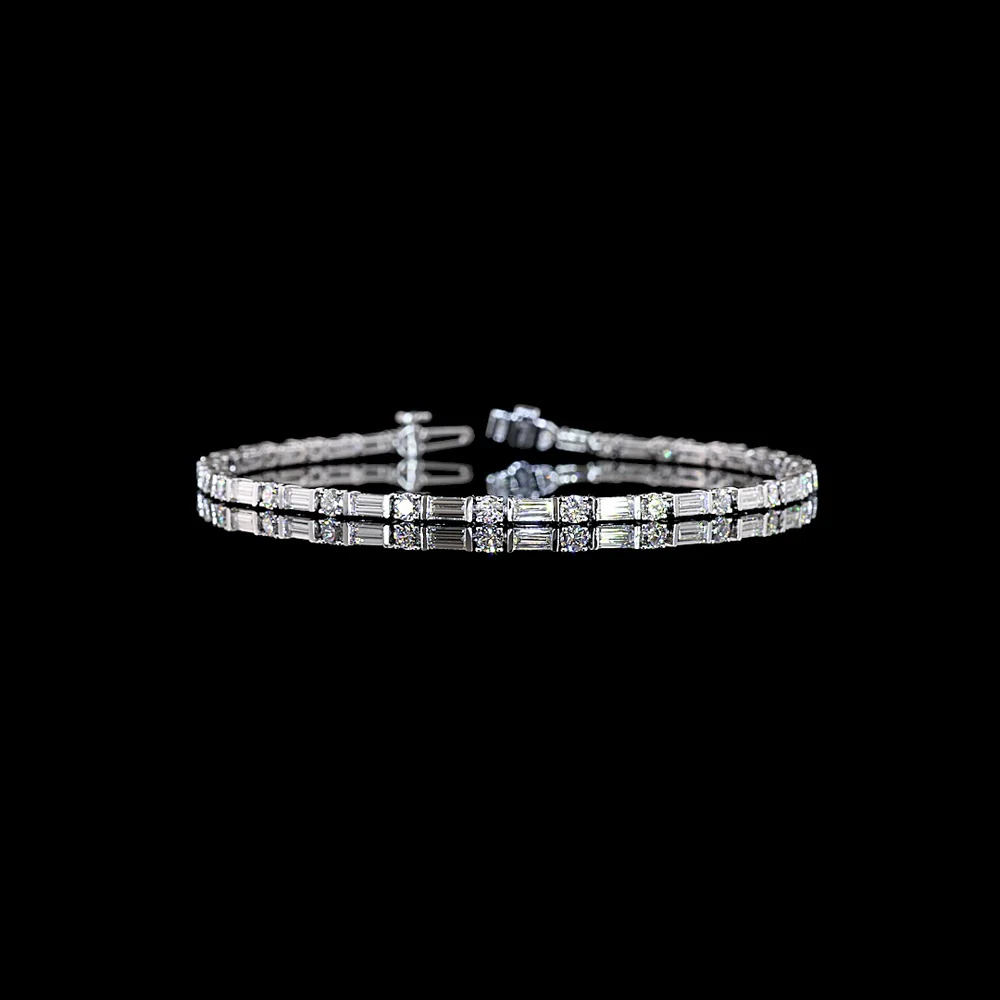 14K White Gold 7.5" Tennis Bracelet with Alternating East-West Baguette and Round Brilliant Lab Diamonds - 3.78 Carats Total Diamond Weight - Covaloro Fine Jewelry