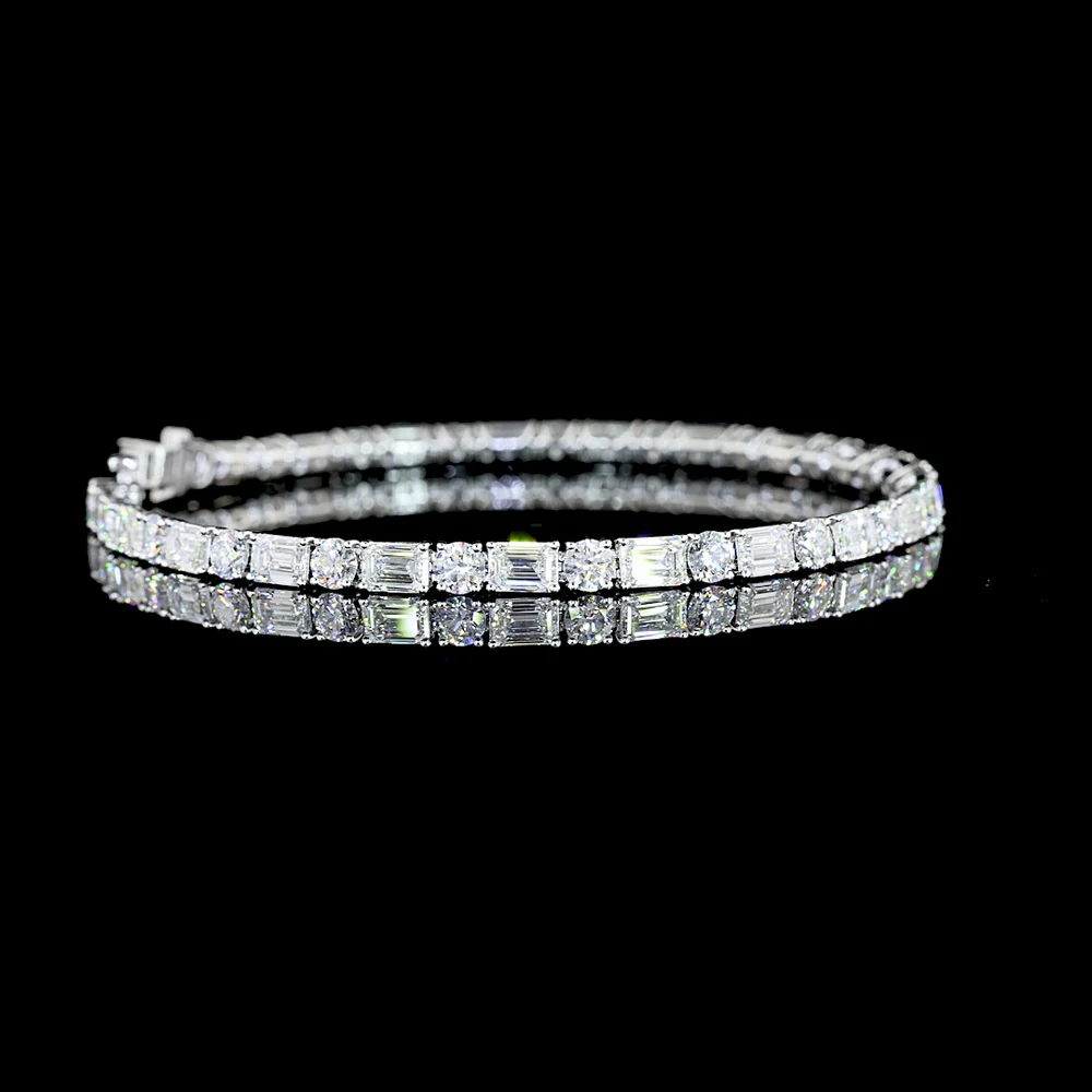 14K White Gold 7.5" Tennis Bracelet with Alternating Emerald Cut and Round Brilliant Lab Diamonds - 10.29 Carats Total Diamond Weight - Covaloro Fine Jewelry