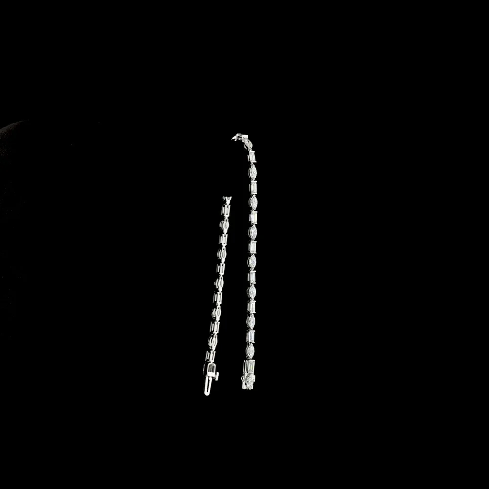 14K White Gold 7.5" Tennis Bracelet with Alternating Marquise and Baguette Cut Lab Diamonds in Half-Bezel Setting - 3.55 Carats Total Diamond Weight - Covaloro Fine Jewelry - Image 3