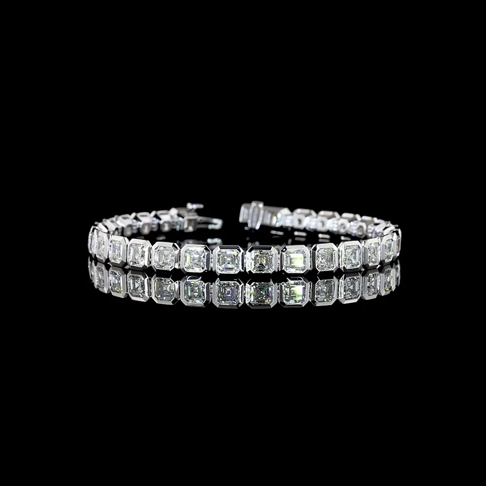 14K White Gold 7.5" Tennis Bracelet with Bezel Set Asscher Cut Lab Diamonds - 15.26 Carats Total Diamond Weight - Covaloro Fine Jewelry
