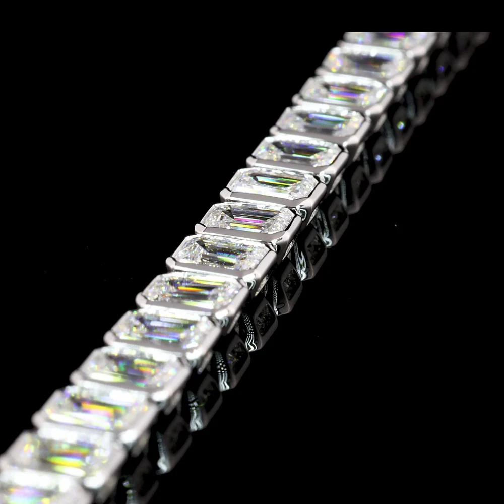 14K White Gold 7.5" Tennis Bracelet with Bezel Set Emerald Cut Lab Diamonds - 4.20 Carat Total Weight, E-F Color VS1 Clarity - Covaloro Fine Jewelry - Image 2