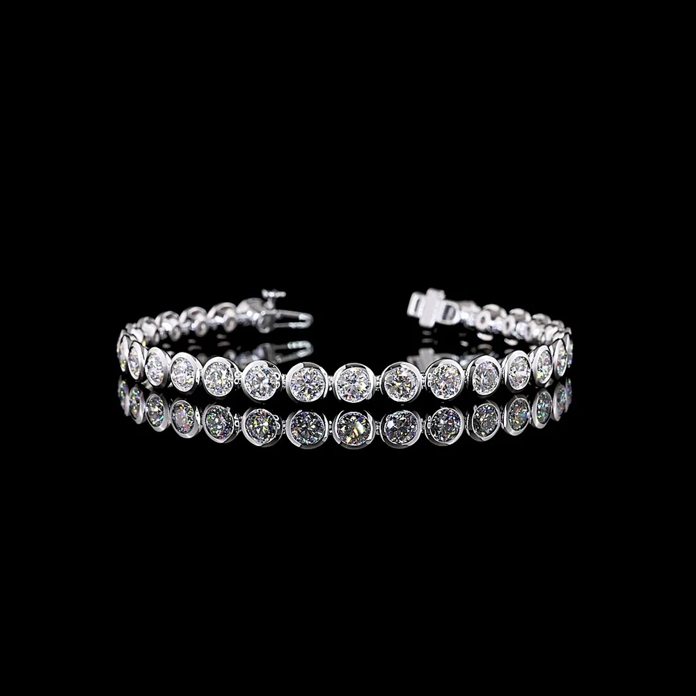 14K White Gold 7.5" Tennis Bracelet with Bezel Set Round Lab Diamonds - 9.19 Carat Total Weight - Covaloro Fine Jewelry