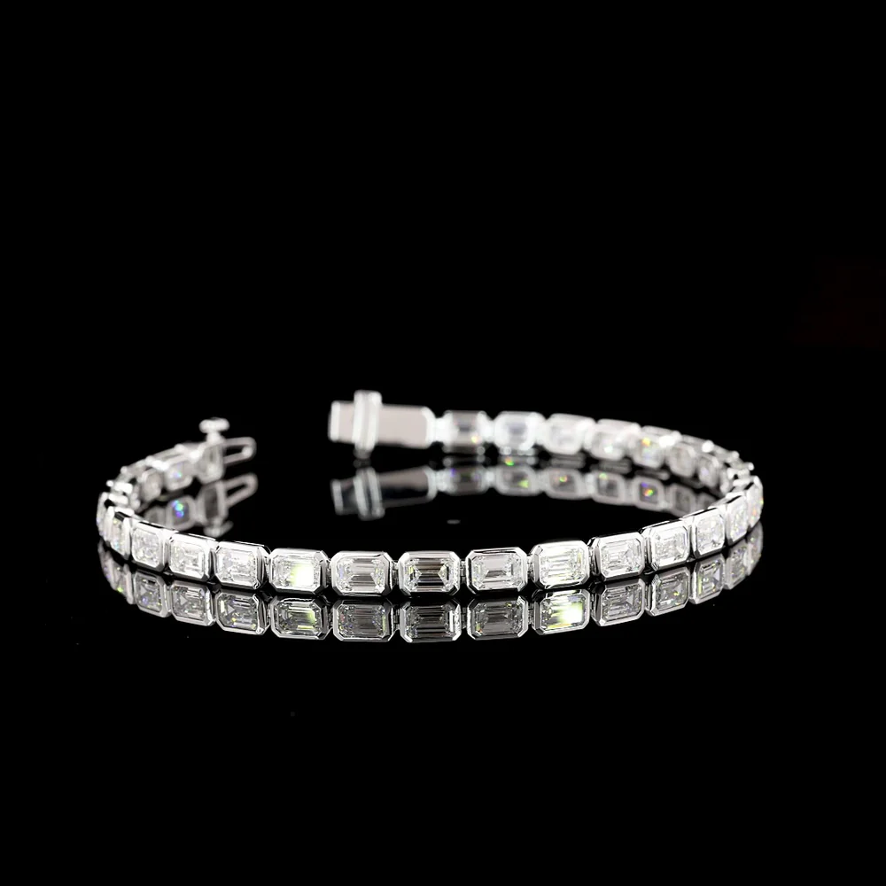 14K White Gold 7.5" Tennis Bracelet with East-West Bezel Set Emerald Cut Lab Diamonds - 9.13 Carats Total Diamond Weight - Covaloro Fine Jewelry
