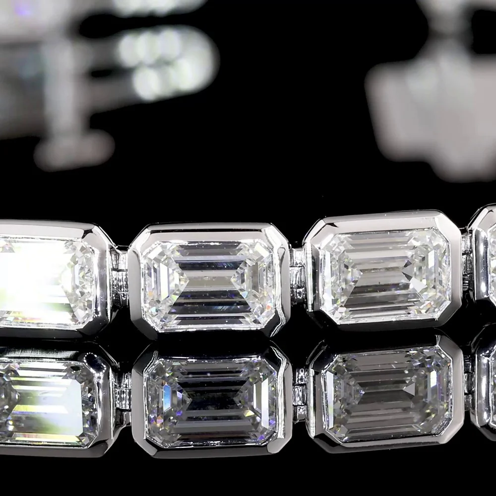 14K White Gold 7.5" Tennis Bracelet with East-West Bezel Set Emerald Cut Lab Diamonds - 9.13 Carats Total Diamond Weight - Covaloro Fine Jewelry - Image 2