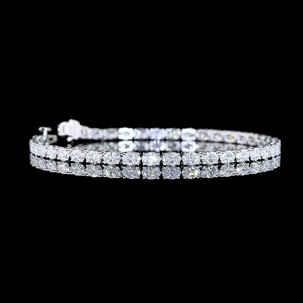 14K White Gold 7.5" Tennis Bracelet with East-West Oval Cut Lab Diamonds - 6.15 Carats Total Diamond Weight - Covaloro Fine Jewelry