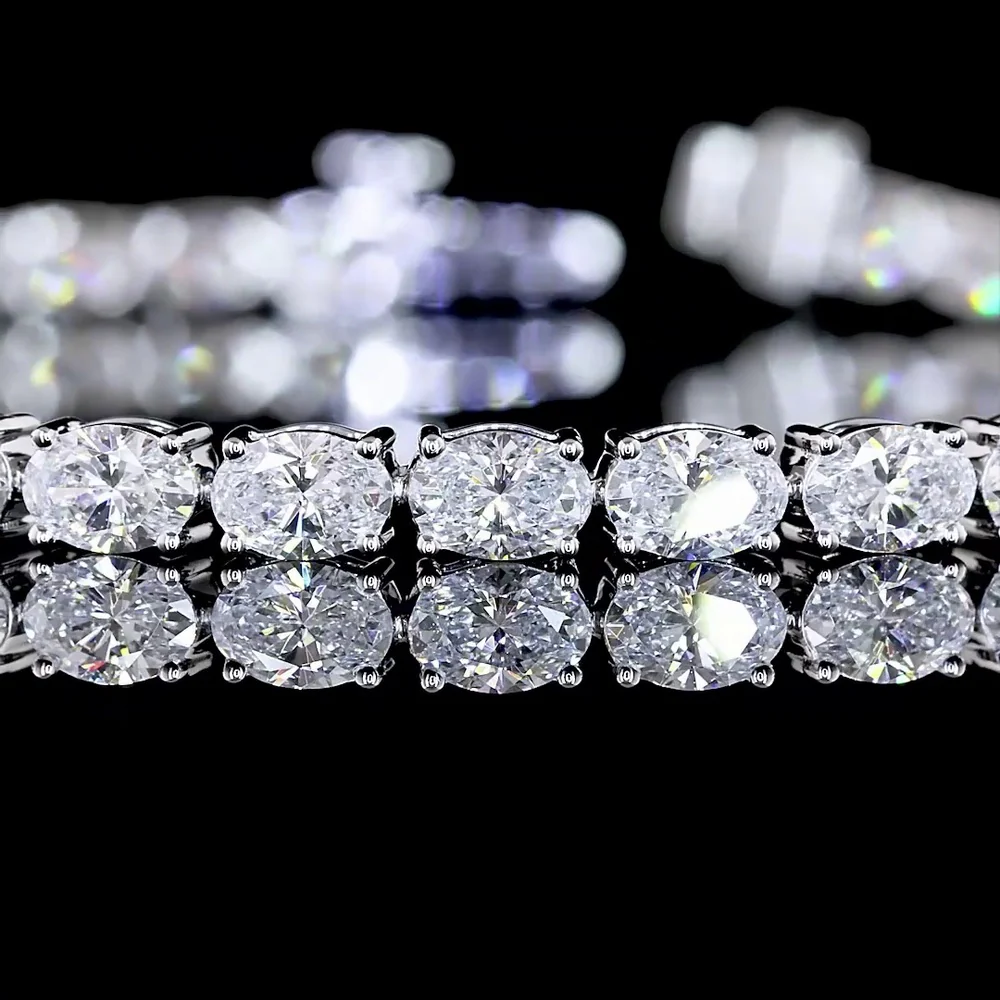 14K White Gold 7.5" Tennis Bracelet with East-West Oval Cut Lab Diamonds - 6.15 Carats Total Diamond Weight - Covaloro Fine Jewelry - Image 2