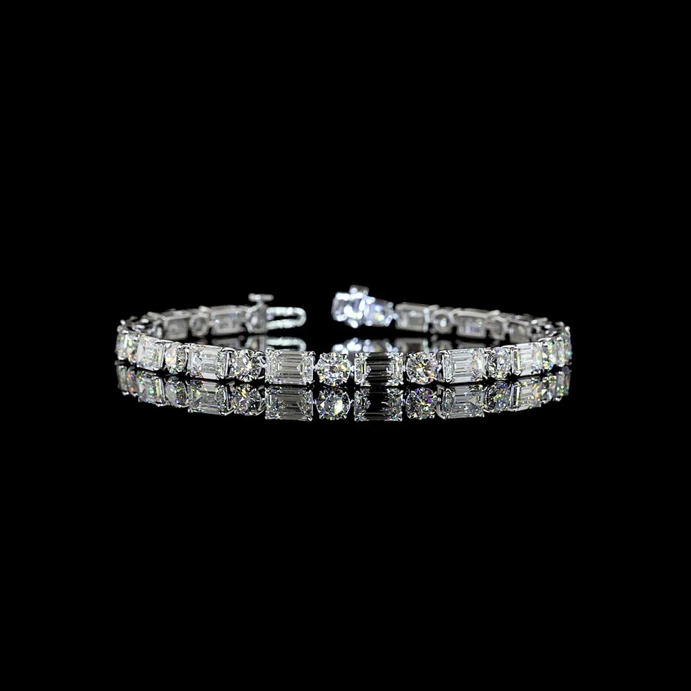 14K White Gold 7.5" Tennis Bracelet with East-West Set Emerald Cut and Round Brilliant Lab-Grown Diamonds - 15.61 Carats Total Diamond Weight (E-F Color, VS1 Clarity) - Covaloro Fine Jewelry