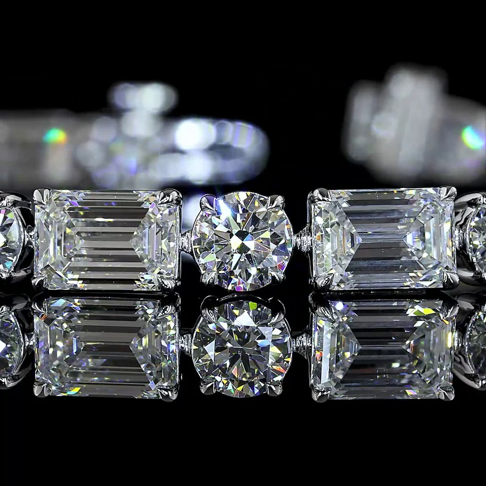 14K White Gold 7.5" Tennis Bracelet with East-West Set Emerald Cut and Round Brilliant Lab-Grown Diamonds - 15.61 Carats Total Diamond Weight (E-F Color, VS1 Clarity) - Covaloro Fine Jewelry - Image 2