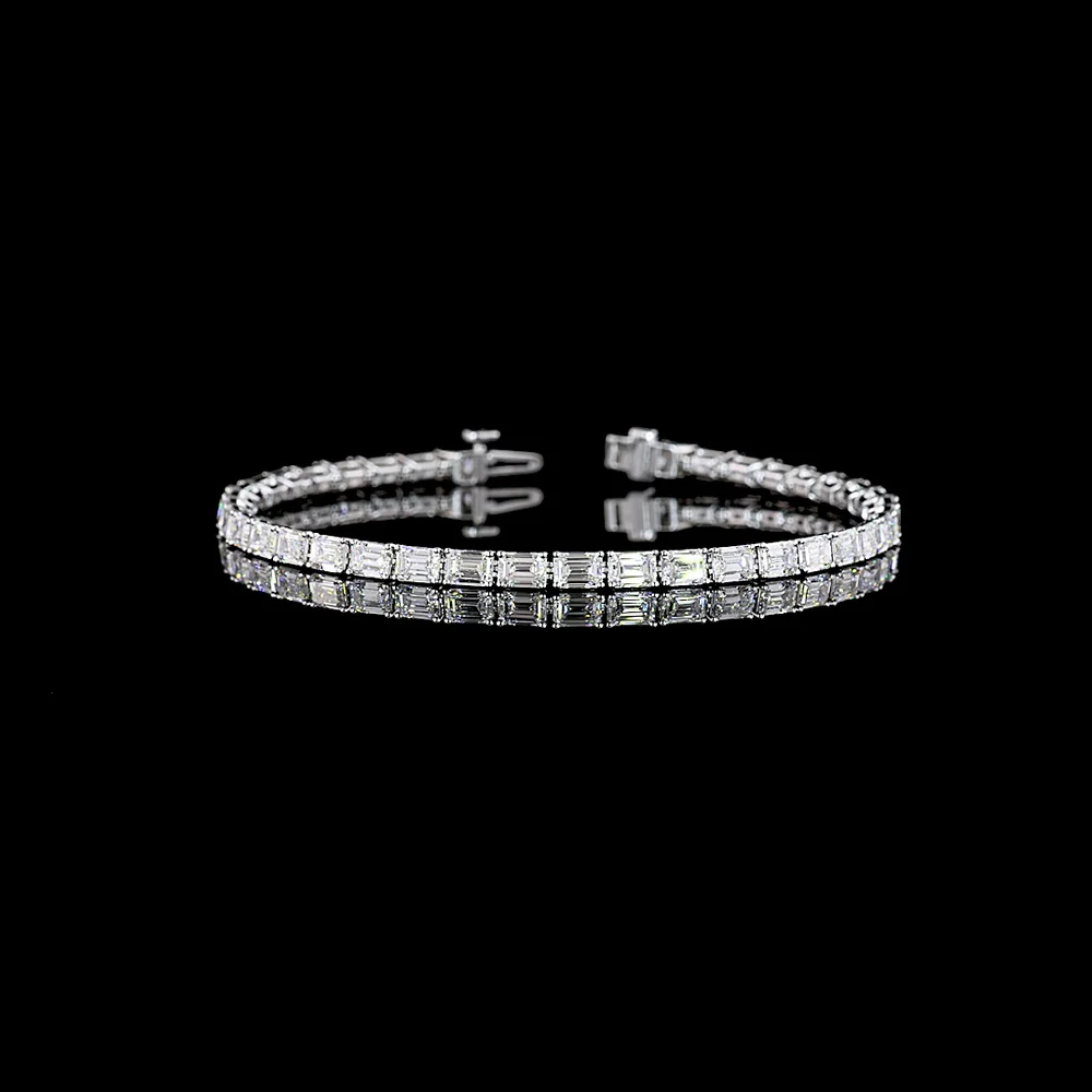 14K White Gold 7.5" Tennis Bracelet with East-West Set Emerald Cut Lab Diamonds - 8.60 Carat Total Weight, E-F Color, VS2 Clarity - Covaloro Fine Jewelry