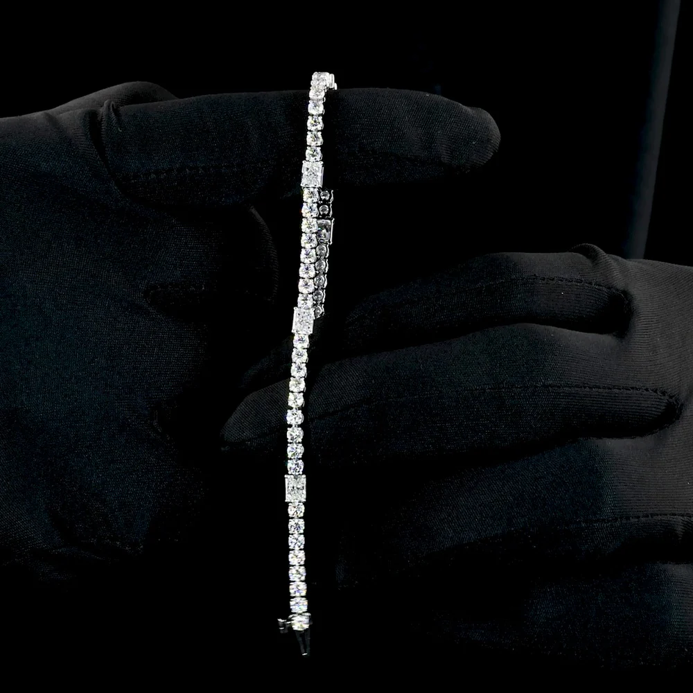 14K White Gold 7.5" Tennis Bracelet with East-West Set Radiant and Brilliant Cut Lab Diamonds - 5.65 Carat Total Weight - Covaloro Fine Jewelry - Image 4