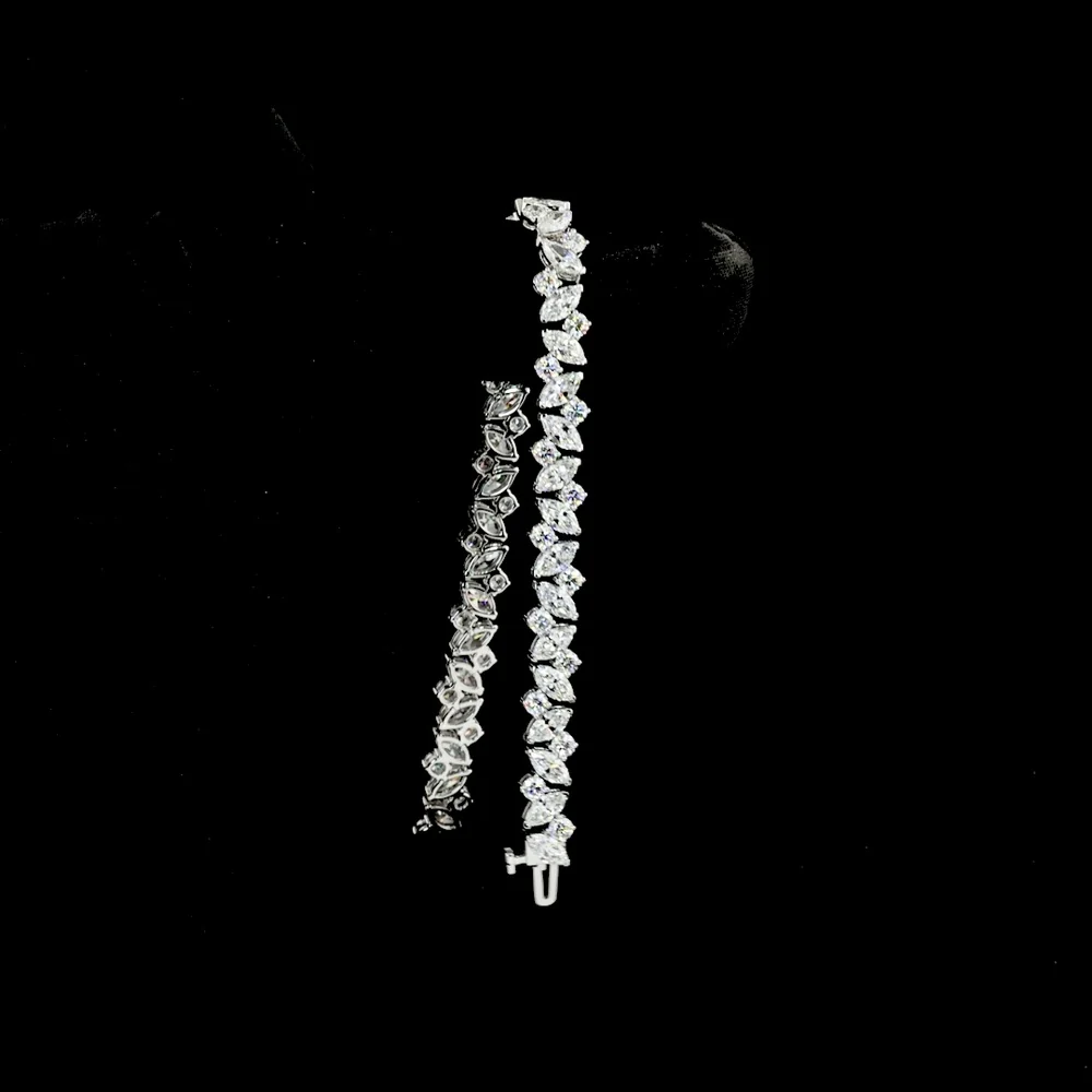 14K White Gold 7.5" Tennis Bracelet with Inclined Prong Set Marquise and Round Lab Diamonds - 9.91 Carat Total Diamond Weight - Covaloro Fine Jewelry - Image 3