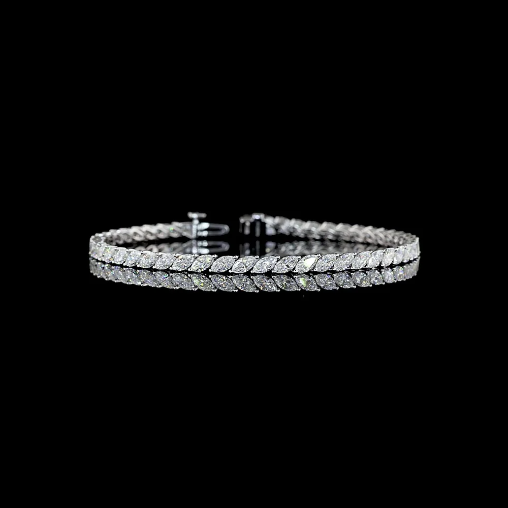14K White Gold 7.5" Tennis Bracelet with Inclined Prong Set Marquise Cut Lab Diamonds - 5.51 Carat Total Weight - Covaloro Fine Jewelry