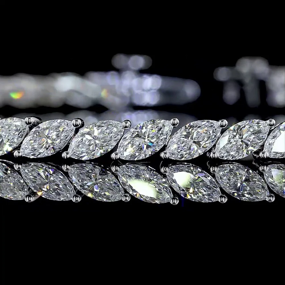 14K White Gold 7.5" Tennis Bracelet with Inclined Prong Set Marquise Cut Lab Diamonds - 5.51 Carat Total Weight - Covaloro Fine Jewelry - Image 2