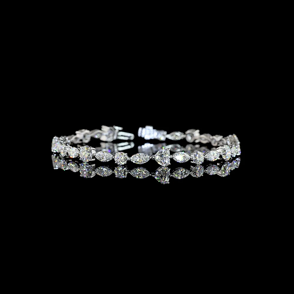 14K White Gold 7.5" Tennis Bracelet with Mixed Shape Lab Diamonds (Brilliant, Heart, Marquise, Round) - 9.49 Carats Total Diamond Weight - Covaloro Fine Jewelry