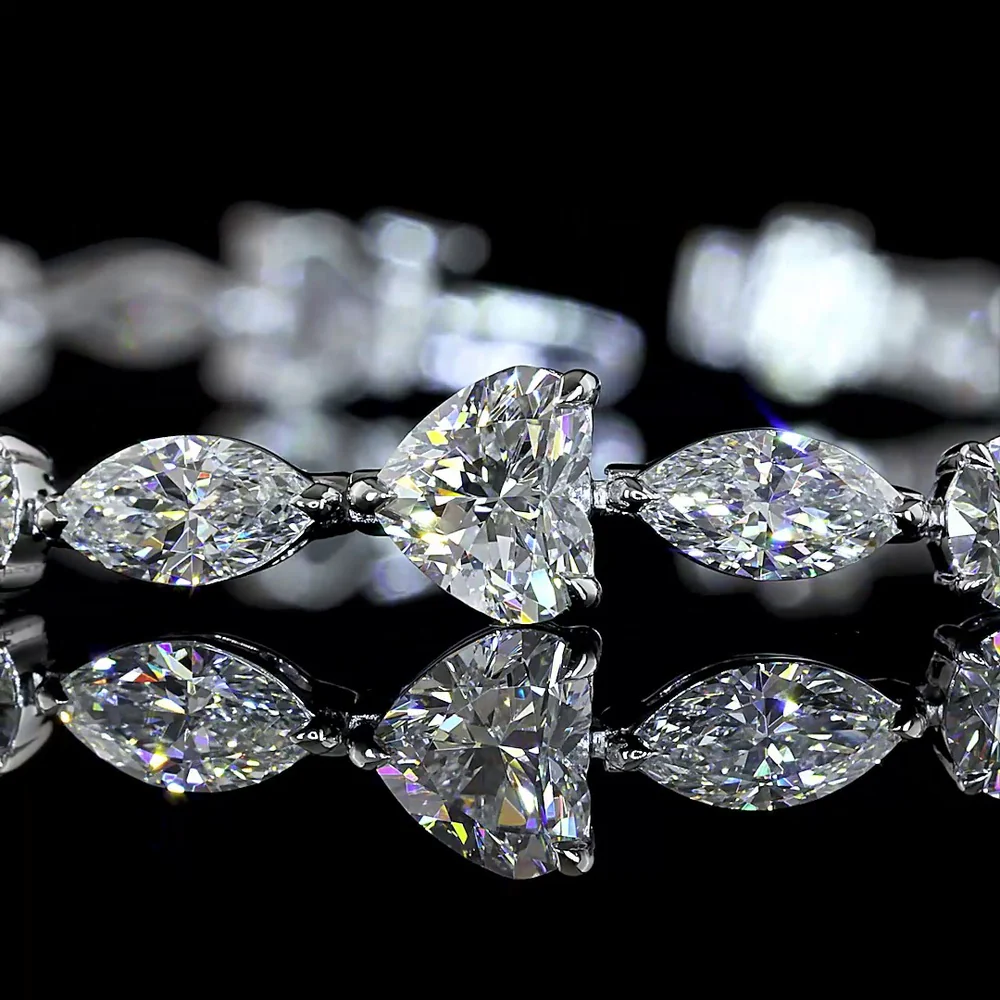 14K White Gold 7.5" Tennis Bracelet with Mixed Shape Lab Diamonds (Brilliant, Heart, Marquise, Round) - 9.49 Carats Total Diamond Weight - Covaloro Fine Jewelry - Image 2