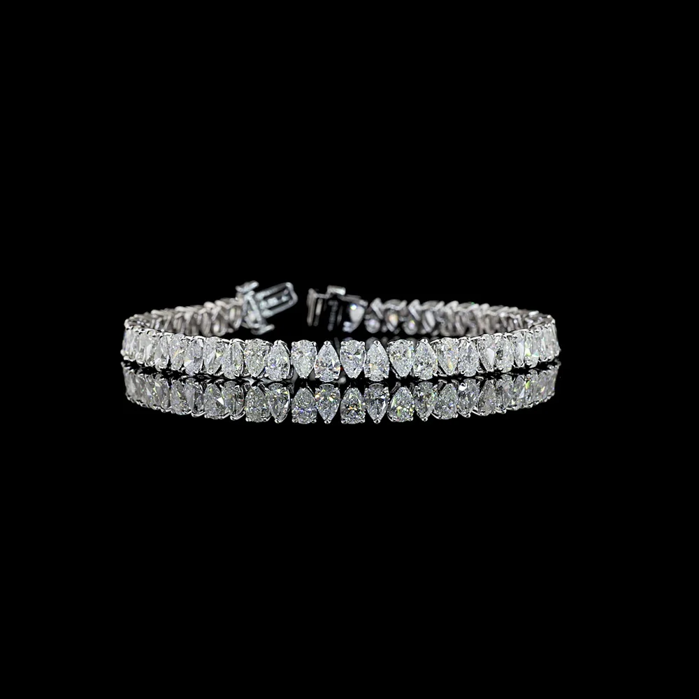 14K White Gold 7.5" Tennis Bracelet with North-South Pear Shape Lab Diamonds - 12.49 Carats Total Diamond Weight - Covaloro Fine Jewelry