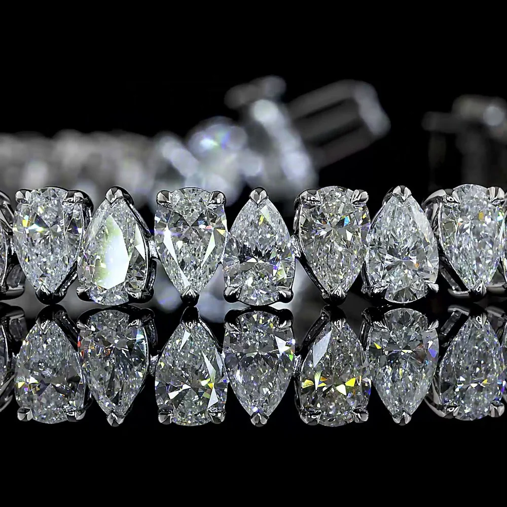 14K White Gold 7.5" Tennis Bracelet with North-South Pear Shape Lab Diamonds - 12.49 Carats Total Diamond Weight - Covaloro Fine Jewelry - Image 2