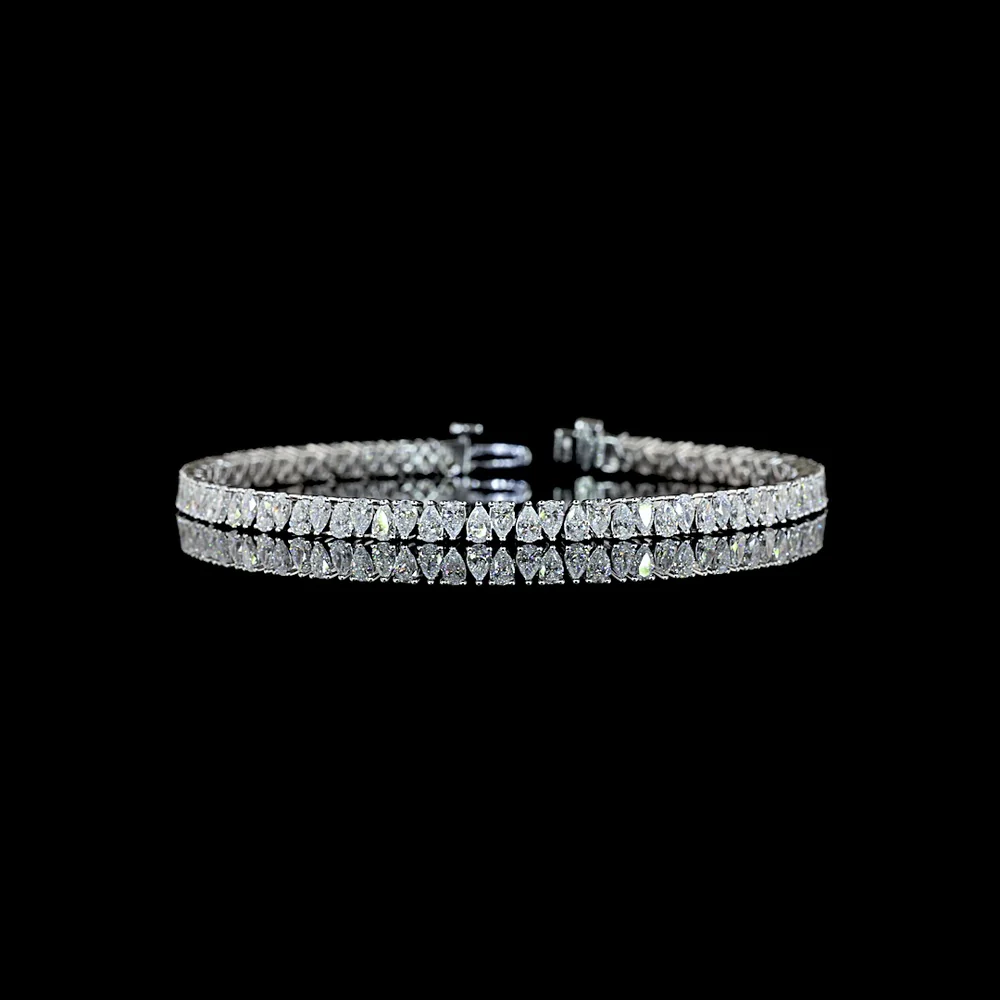 14K White Gold 7.5" Tennis Bracelet with North-South Prong Set Pear Shape Lab Diamonds - 4.73 Carat Total Weight, E-F Color, VS1 Clarity - Covaloro Fine Jewelry