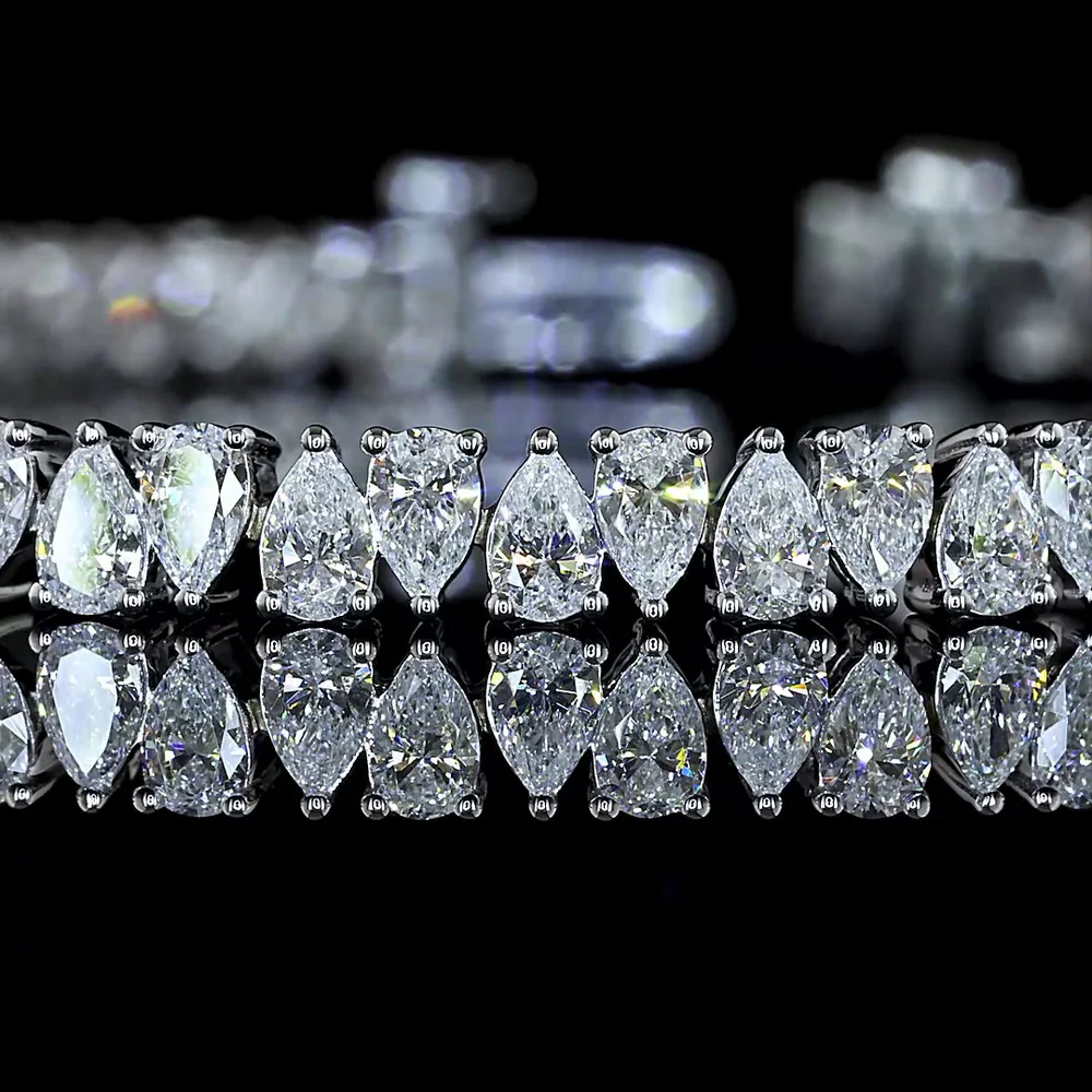 14K White Gold 7.5" Tennis Bracelet with North-South Prong Set Pear Shape Lab Diamonds - 4.73 Carat Total Weight, E-F Color, VS1 Clarity - Covaloro Fine Jewelry - Image 2