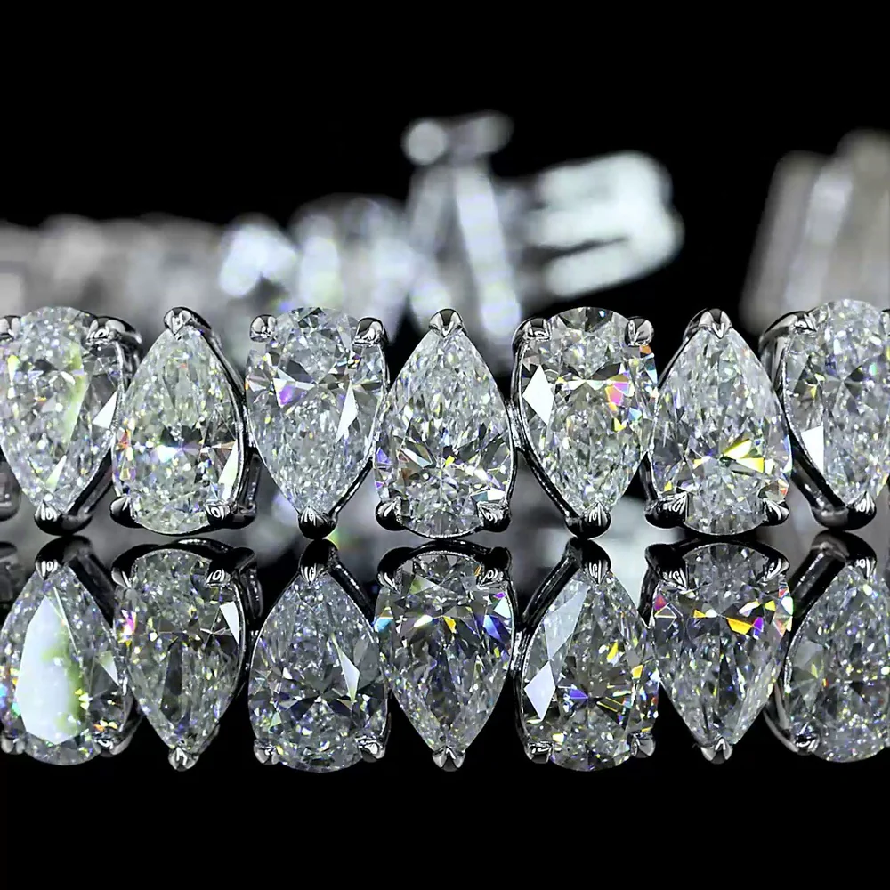 14K White Gold 7.5" Tennis Bracelet with North-South Prong Set Pear Shape Lab Grown Diamonds - 15.18 Carat Total Weight - Covaloro Fine Jewelry - Image 2
