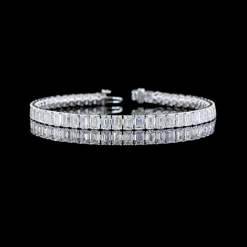 14K White Gold 7.5" Tennis Bracelet with North-South Set Emerald Cut Lab Diamonds - 14.01 Carat Total Weight - Covaloro Fine Jewelry