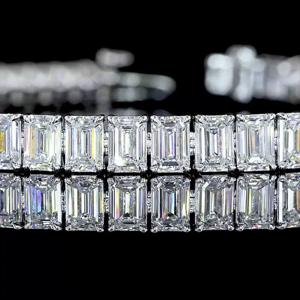 14K White Gold 7.5" Tennis Bracelet with North-South Set Emerald Cut Lab Diamonds - 14.01 Carat Total Weight - Covaloro Fine Jewelry - Image 2
