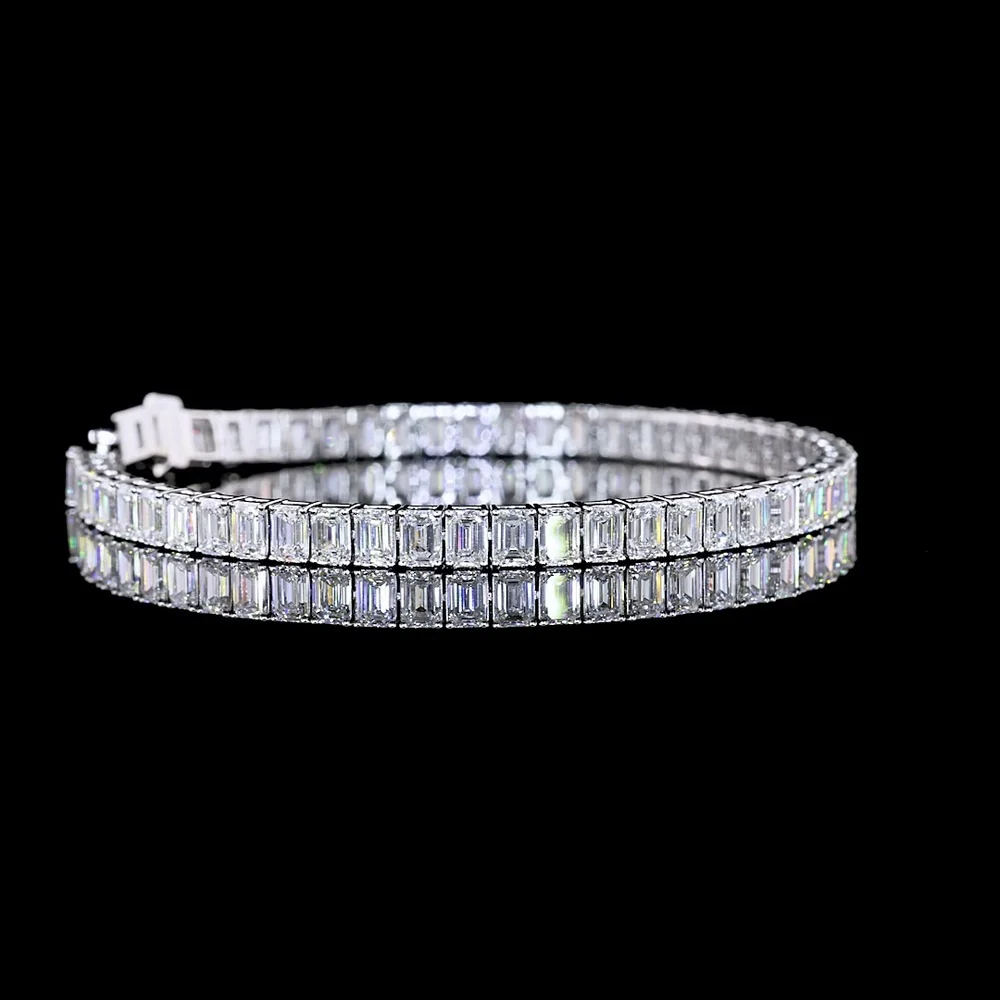 14K White Gold 7.5" Tennis Bracelet with Prong-Set Emerald Cut Lab Diamonds - 13.34 Carats Total Diamond Weight - Covaloro Fine Jewelry