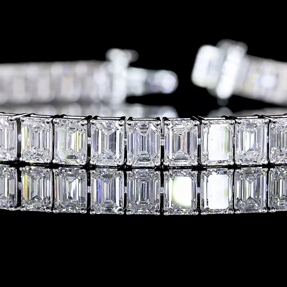 14K White Gold 7.5" Tennis Bracelet with Prong-Set Emerald Cut Lab Diamonds - 13.34 Carats Total Diamond Weight - Covaloro Fine Jewelry - Image 2