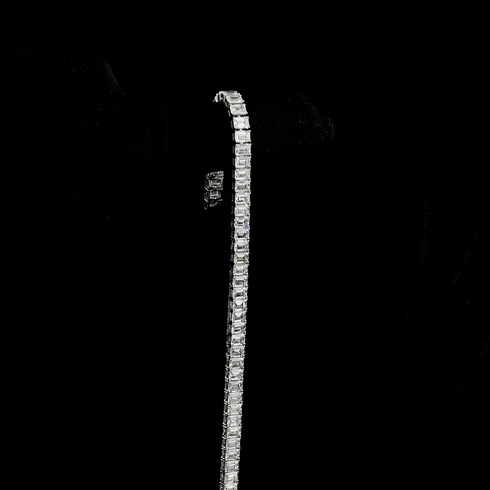 14K White Gold 7.5" Tennis Bracelet with Prong-Set Emerald Cut Lab Diamonds - 13.34 Carats Total Diamond Weight - Covaloro Fine Jewelry - Image 3