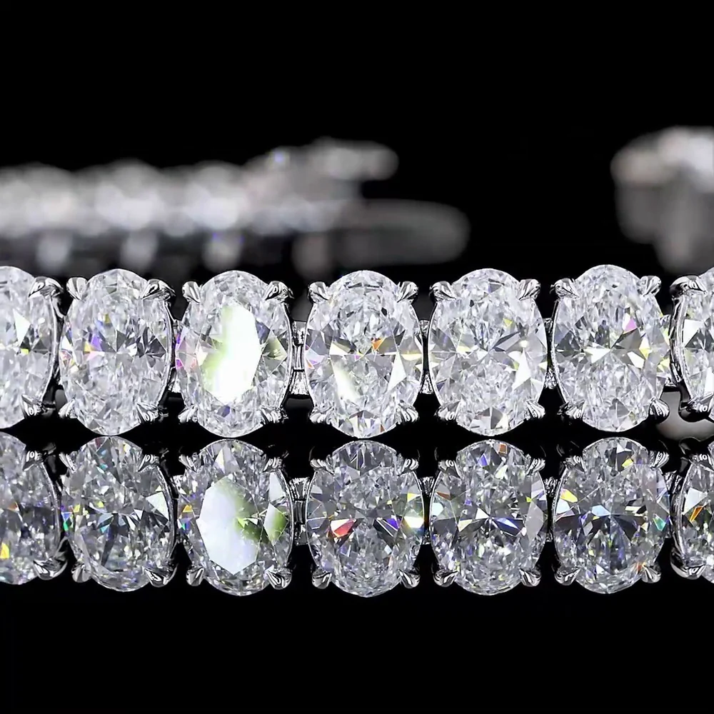 14K White Gold 7.5" Tennis Bracelet with Prong Set Oval Cut Lab Diamonds - 14.86 Carat Total Diamond Weight E-F VS - Covaloro Fine Jewelry - Image 2