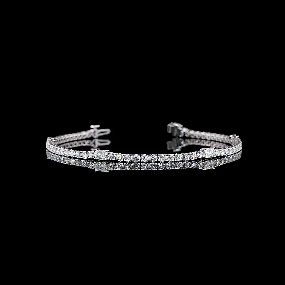 14K White Gold 7.5" Tennis Bracelet with Radiant and Round Cut Lab Grown Diamonds - 5.62 Carat Total Diamond Weight - Covaloro Fine Jewelry