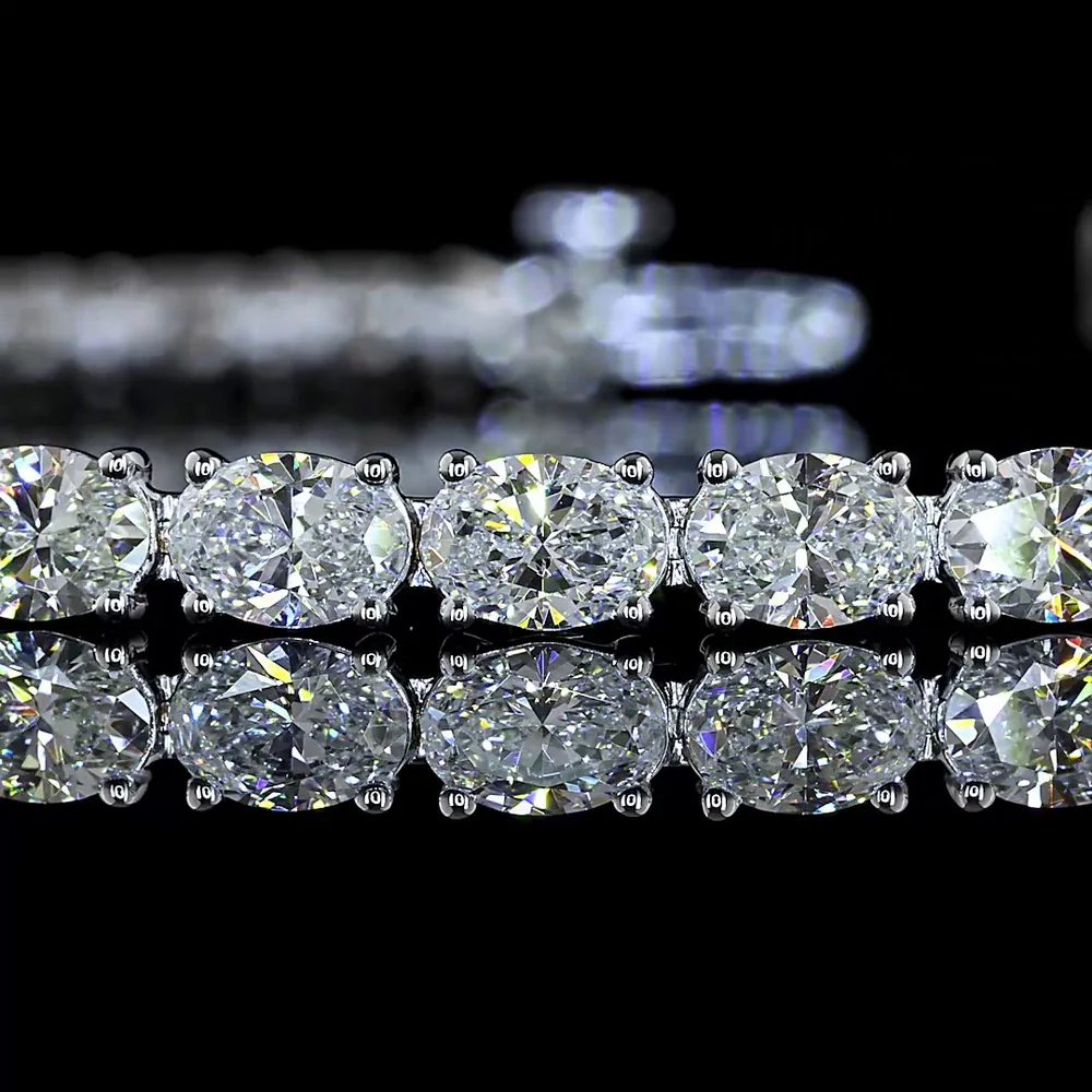14K White Gold 7.70 Carat East-West Oval Diamond Tennis Bracelet with 36 Natural E-F VS+ Stones - Covaloro Fine Jewelry - Image 2