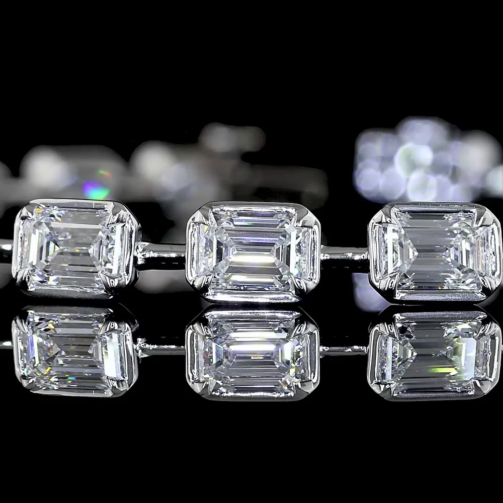 14K White Gold 7.70 Carats East-West Emerald Cut Lab Diamond Station Bracelet with Bezel-Prong Settings - E-F Color VS1 Clarity - Covaloro Fine Jewelry - Image 2