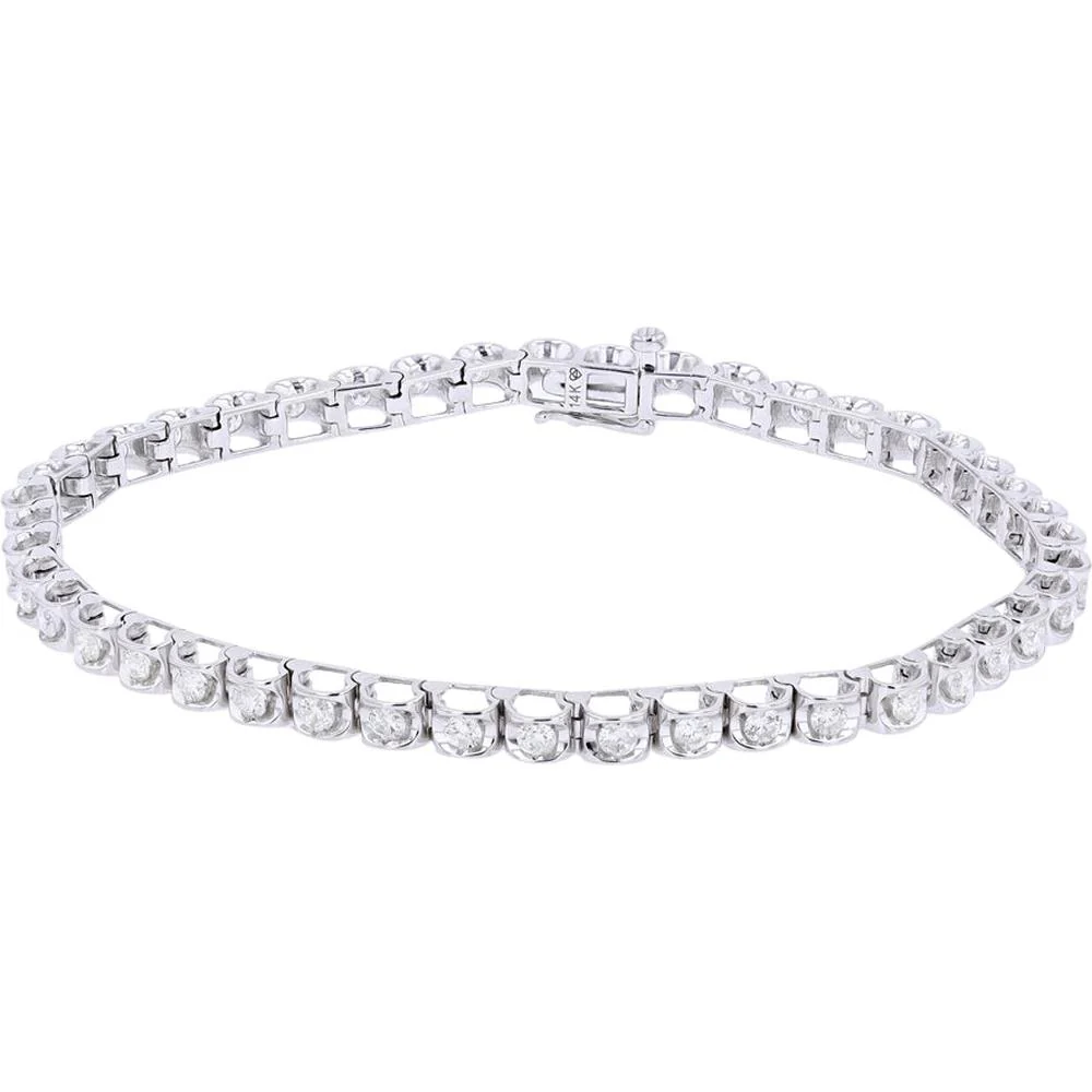 14K White Gold 7.75" Tennis Bracelet with 2.00 Carat Total Round Diamonds - Prong Set - Image 2