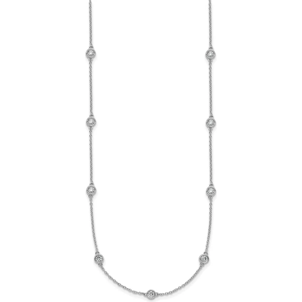 14K White Gold 7/8 Carat Bezel-Set Diamond 15-Station Cable Chain Necklace - Rhodium Plated by Oro Pregiato - Image 2