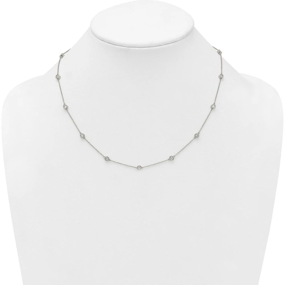 14K White Gold 7/8 Carat Bezel-Set Diamond 15-Station Cable Chain Necklace - Rhodium Plated by Oro Pregiato - Image 3