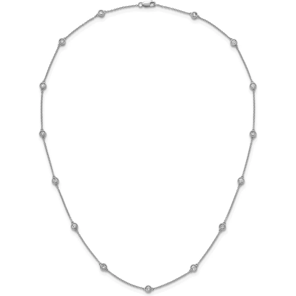 14K White Gold 7/8 Carat Bezel-Set Diamond 15-Station Cable Chain Necklace - Rhodium Plated by Oro Pregiato - Image 4