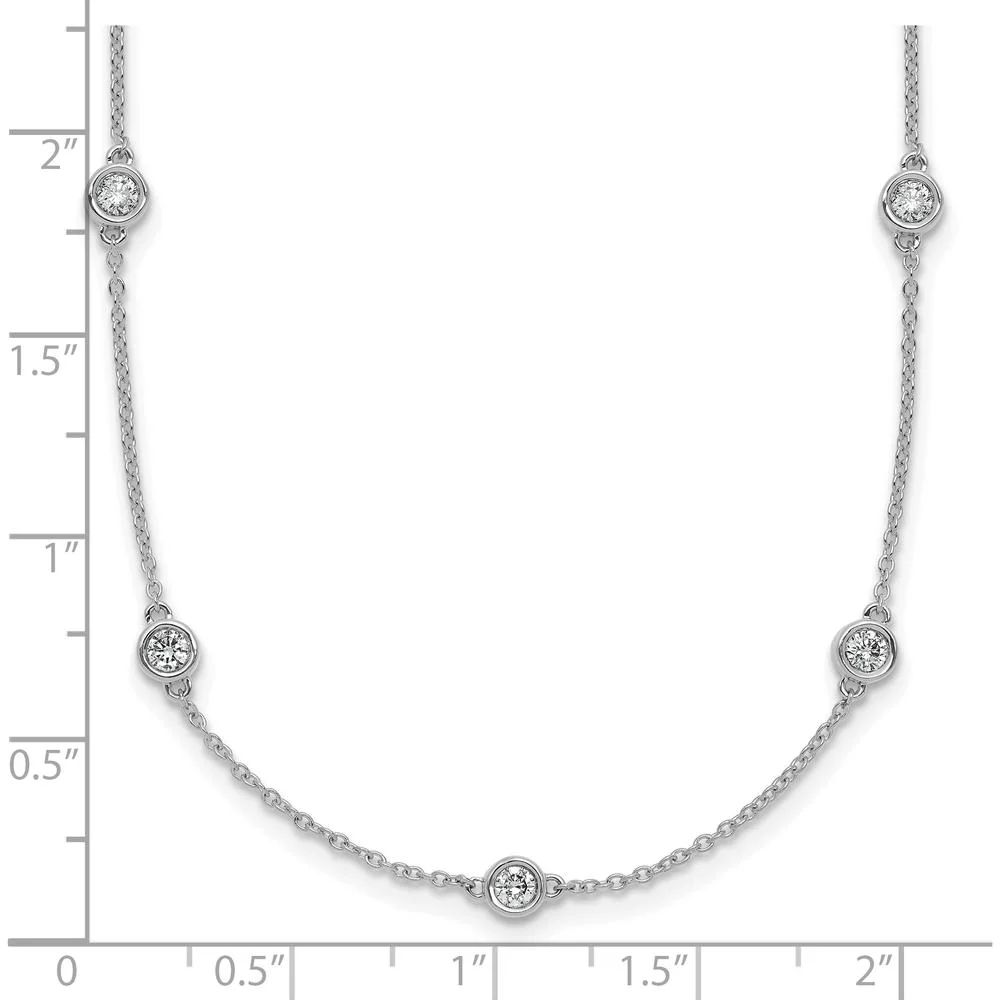 14K White Gold 7/8 Carat Bezel-Set Diamond 15-Station Cable Chain Necklace - Rhodium Plated by Oro Pregiato - Image 5