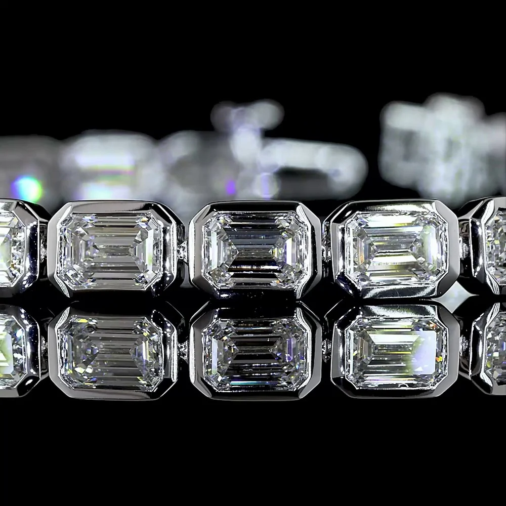 14K White Gold 7.90 Carat East-West Emerald Cut Lab Diamond Tennis Bracelet with Bezel Setting - 31 Stones E-F VS Quality - Covaloro Fine Jewelry - Image 2