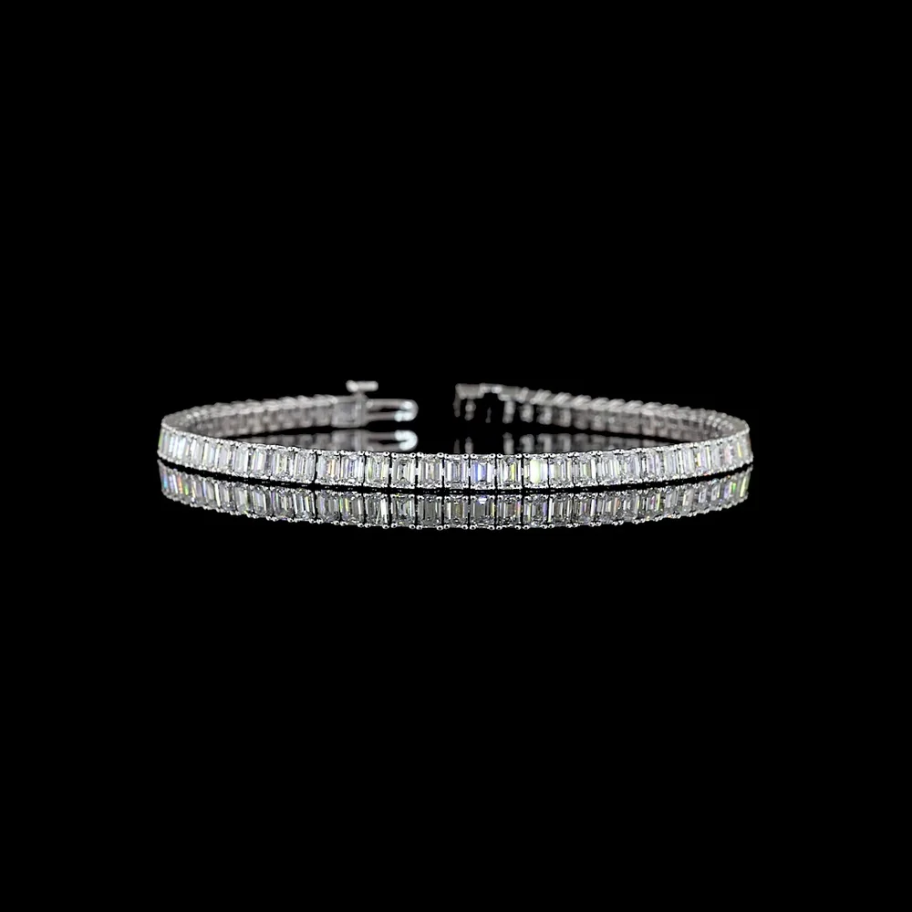14K White Gold 7.91 Carat Emerald Cut Lab Diamond Tennis Bracelet with Prong Set Stones - 67 Lab Diamonds E-F VS - Covaloro Fine Jewelry