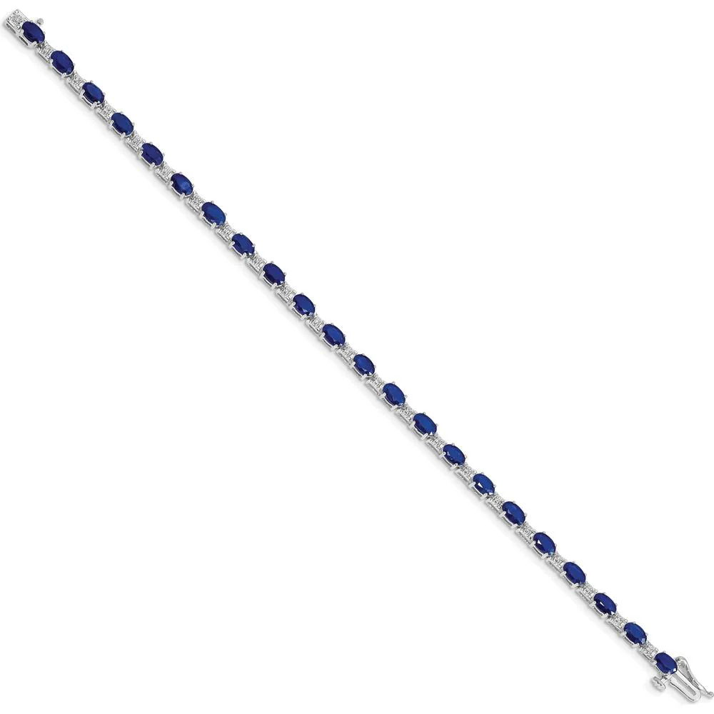 14K White Gold 7" Bracelet with Oval Sapphires and Round Diamonds - 4.62 Carats Total Sapphire Weight by Monteluci Fine Jewelry - Image 2