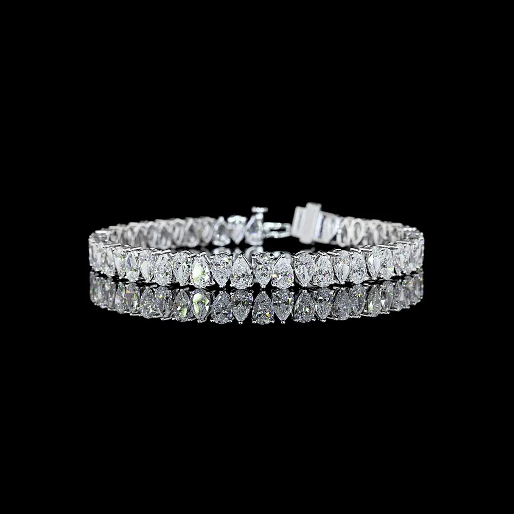 14K White Gold 7-Inch Pear Shape Lab Diamond Tennis Bracelet - 14.87 Carat Total Weight, E-F Color VS Clarity, 52 Prong-Set Stones - Covaloro Fine Jewelry