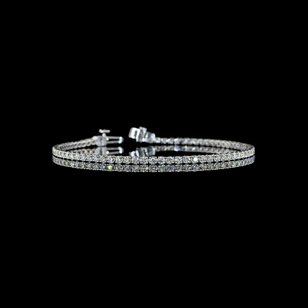 14K White Gold 7-Inch Tennis Bracelet with 76 Prong-Set Round Brilliant Cut Natural Diamonds - 2.95 Carat Total Diamond Weight - Covaloro Fine Jewelry