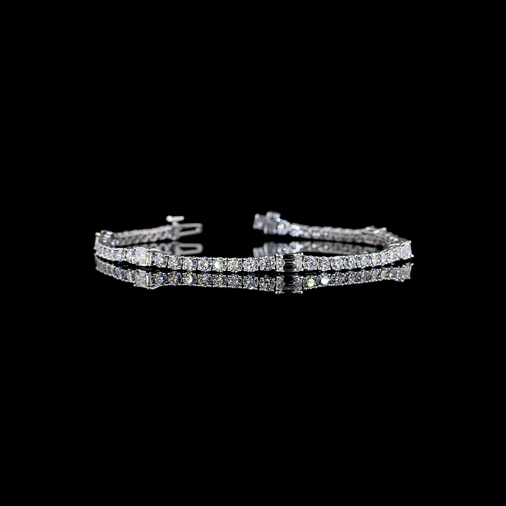 14K White Gold 7-Inch Tennis Bracelet with East-West Set Emerald Cut Lab Diamonds and Brilliant Cut Accents - 5.13 Carat Total Diamond Weight - Covaloro Fine Jewelry